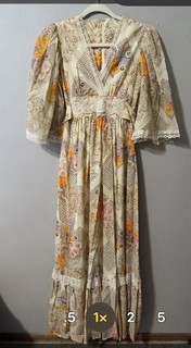 1970’s Womens Balloon Sleeve Sheer Maxi Prairie Dress Ruffles Floral Bohemian