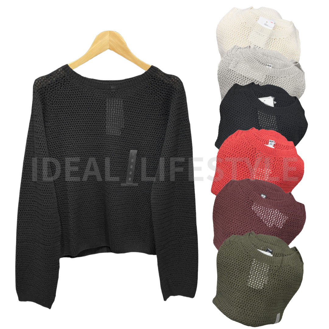 UNIQLO 3D Knit Mesh Sweater S-3XL Long-Sleeve Machine-Washable