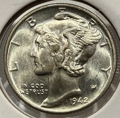 1942 Mercury Dime Silver 10C Coin BU Uncirculated