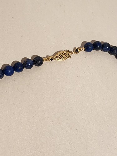 Vintage 14K Blue Lapis Lazuli gemstone NECKLACE 22g - 18 in L - 6mm - Picture 2 of 8