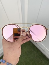 NEW Authentic Ray Ban Round Double Bridge Metal RB3647-N 3647 Gold Pink 51/22