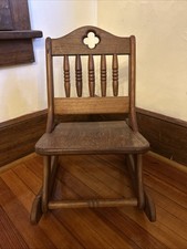 Vtg Child Toddler Rocking Chair Children's Rocker Oak Wooden Farmhouse Handmade