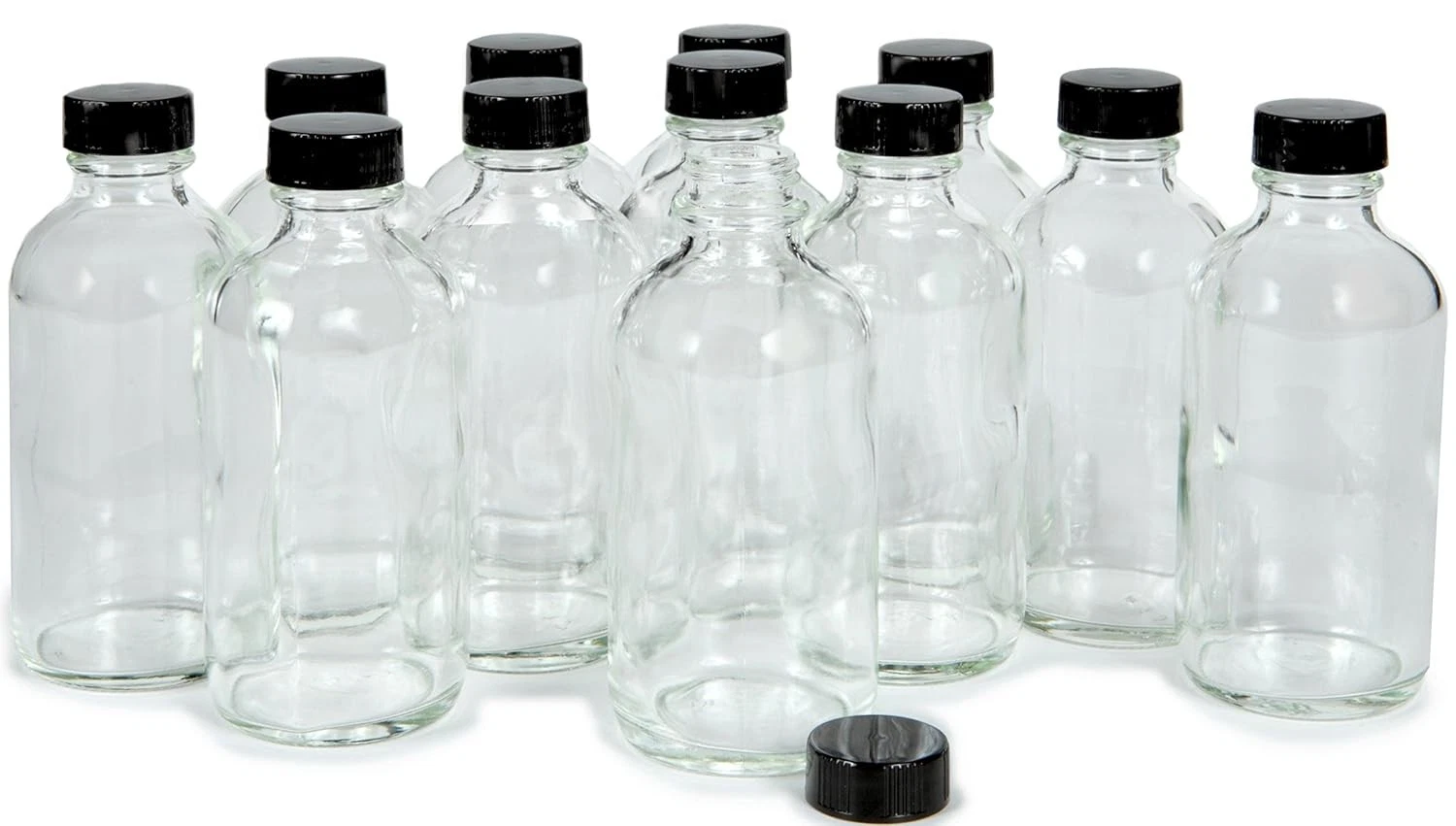 Vivaplex, 12, Clear, 4 oz Glass Bottles, with Lids Clear