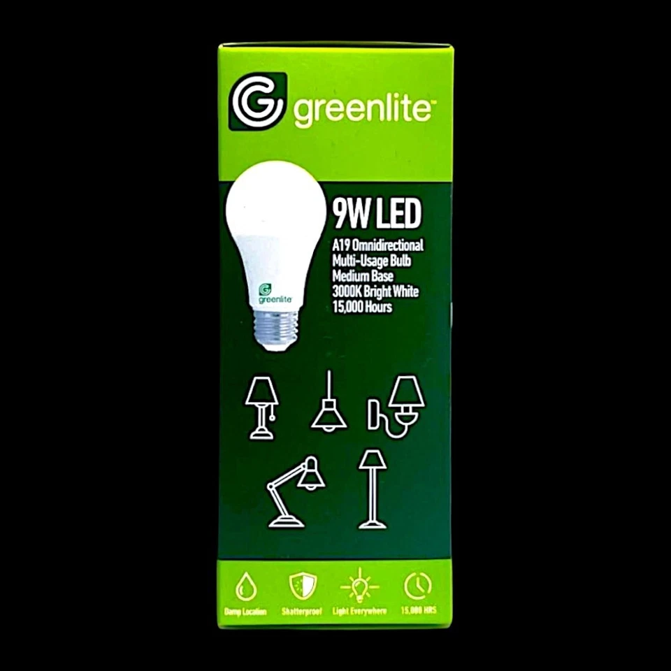 Greenlite 4pack 9W A19 60W Equivalent LED Bright White Bulb 800 Lumen 15,000 Hrs - Image 4 of 4