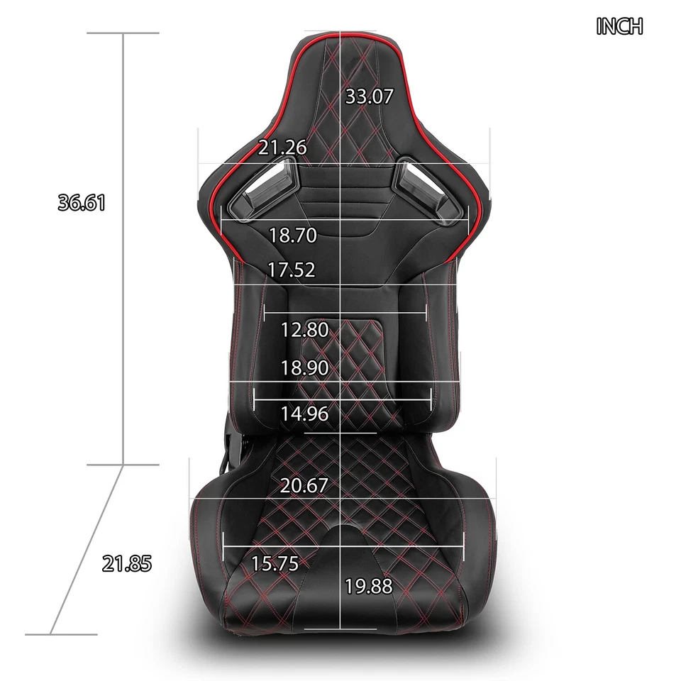 Reclinable Black PVC Main Suede And Red Line Left/Right Racing Seats W/Slider Foto 2 de 4