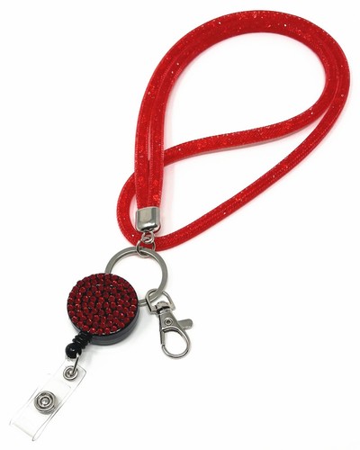 Crystal Beaded Mesh Lanyard keychain with bling Retractable ID Badge Reel - Picture 27 of 29
