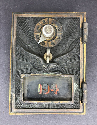 Antique U.S. Post Office Mail Box Door #194 Flying Eagle Brass Combination Lock