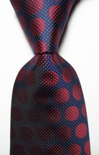 New Classic Polka Dot Dark Blue Red JACQUARD WOVEN Silk Men's Tie Necktie
