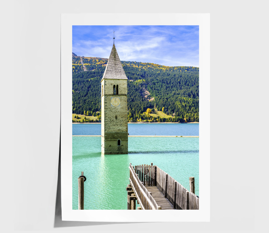 Clock Tower Print,River Wall Art, City View Framed Nature Wall Art,Natural