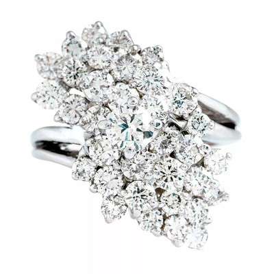 3 Ct Round VVS1 Moissanite Waterfall Cluster Cocktail Ring 14k White Gold Plated