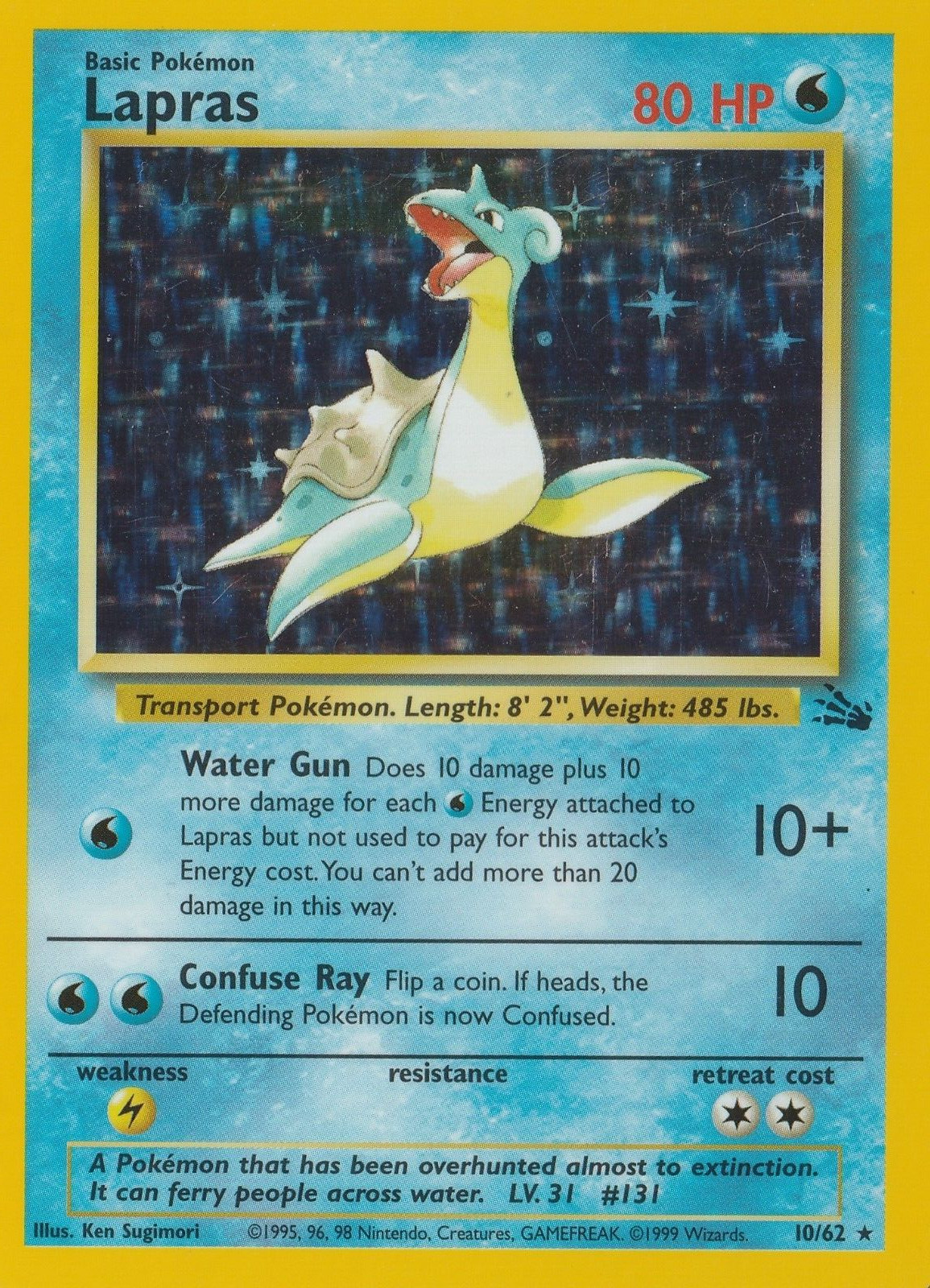 1999 Lapras #10/62 Holo LP Rare Pokemon Fossil Vintage WOTC