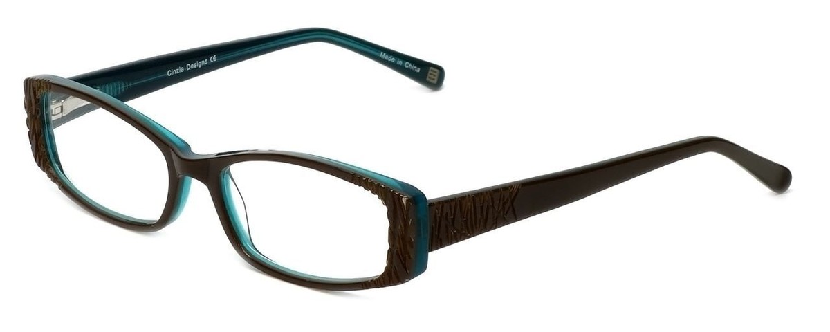 Cinzia Designer Reading Glasses Chisel C1 in Khaki Teal 52mm