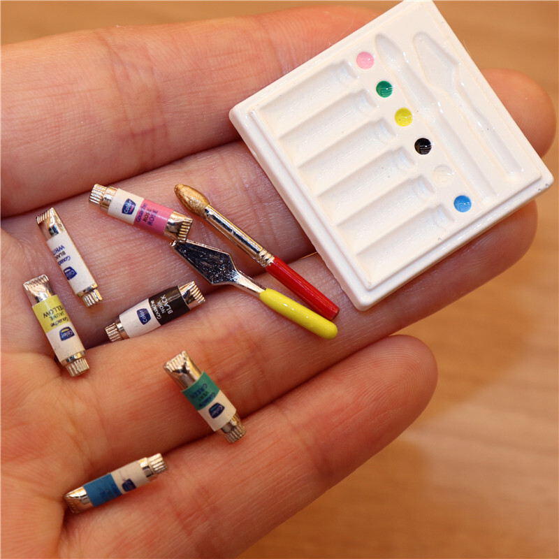 1SET Dollhouse Miniature 112 Boxed Watercolor Brush Art Paint Pens