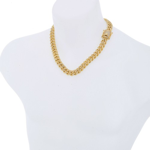 Gold Tone 14 mm Heavy Stainless Steel Stone Cuban Chain 18 20 24 in SSC 140 G - Picture 5 of 6