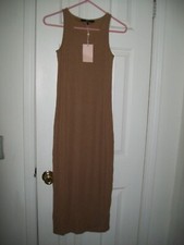 Women's Size S Tencel Rib Knit MAXI Dress NEW by Quince Tan Color