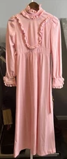 Vintage 70’s Gunne Sax-Inspired Pink Poly Prairie Victorian Boho Dress Size 7