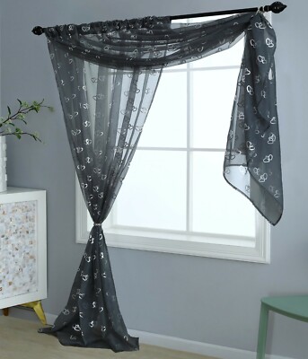 Atemberaubender Voile Panel & angenähter Schal silber metallic VERSCHLUNGENE HERZEN grau