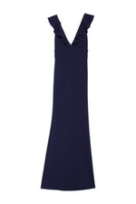 JUMP APPAREL Crepe Ruffle Neck Gown Long Dress NAVY BLUE size Large NWT Juniors