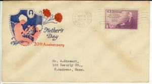 1934 Mother's Day Sc 738 Flat Plate First Day Cover - attractive color cachet