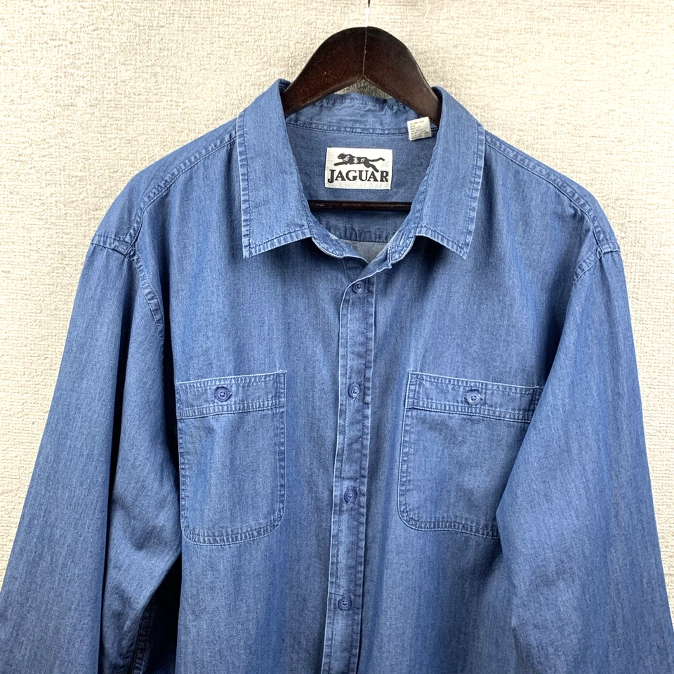 Camisa con botones JAGUAR para hombre talla XL azul cambray LS oficina informal fecha noche Foto 2 de 4