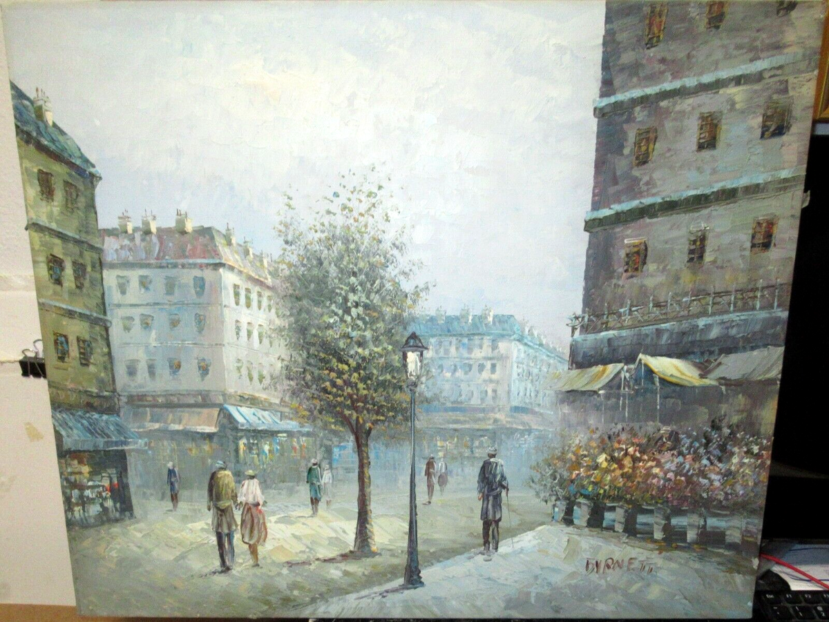 CAROLINE BURNETT PARIS MARKET STREET SCENE ORIGINAL OIL ON CANVAS