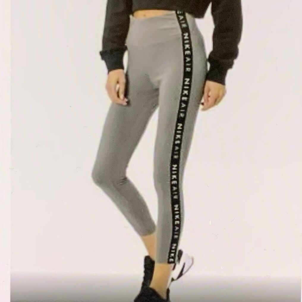 Nike Women's Air Logo Taupe Tight Fit Active Leggings in Gray White Size XS 