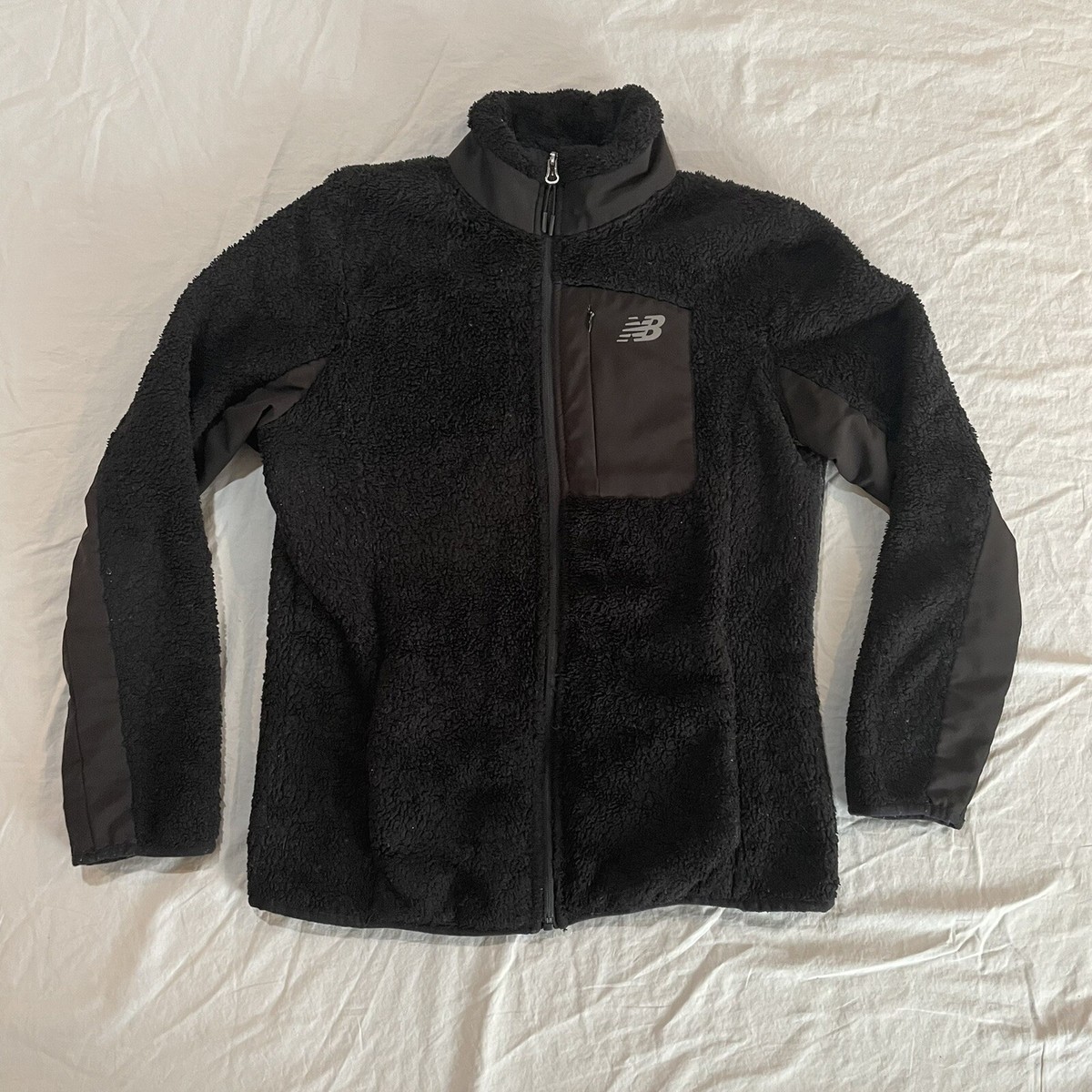 New Balance Womens Fleece Jacket Sherpa Black Zip Front Pockets