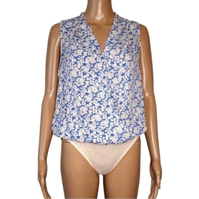 Lush Womens Bodysuit Size XS Blue Floral Sleeveless V Neck Faux Wrap New