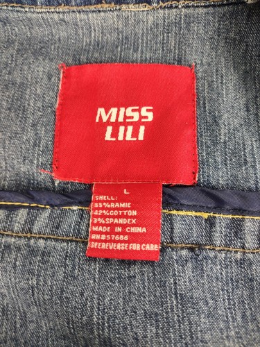 Miss Lili Womens Distressed Customized Cotton Blend Blue Denim Jean Jacket Sz L - Picture 12 of 12