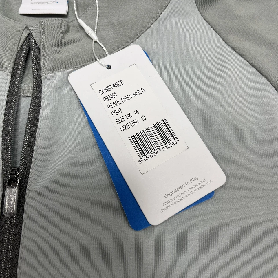 NUEVO CON ETIQUETAS PING Sensor Cool 1/4 Cremallera Gris Ropa Activa Golf Pullover Camisa Para Mujer Talla 10” Foto 3 de 4