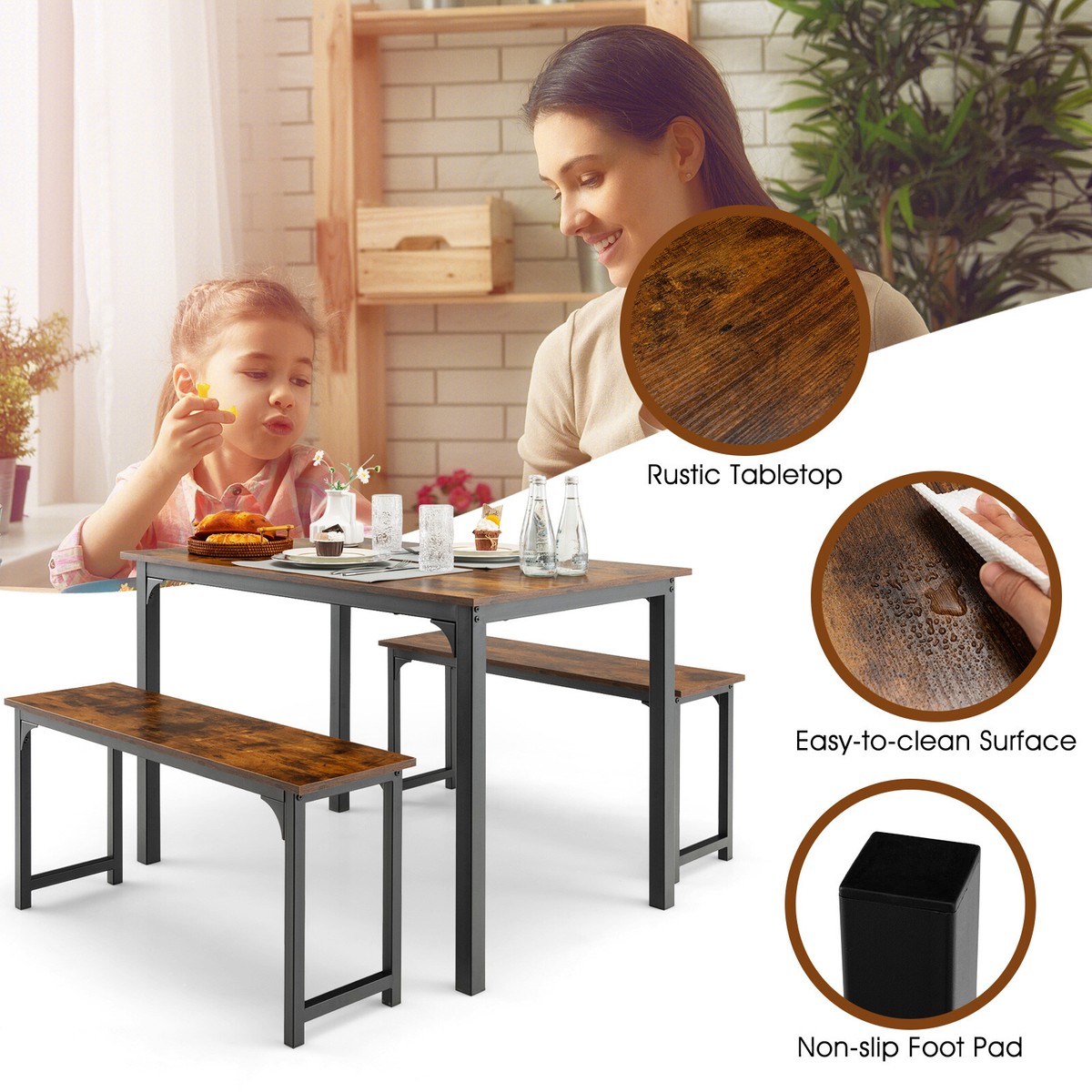 Costway 3pcs Dining Table Set Modern Studio Collection Table