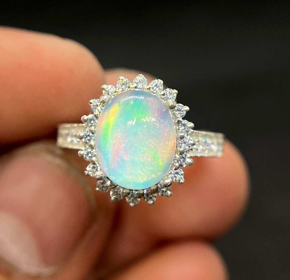 Aurora Opal Gemstone Ring Fire Opal Solid 925 Silver Jewelry 