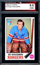 1969-70 TOPPS NHL Hockey #33 Ed Giacomin HOF KSA 9.5 N-GEM-MINT N Y Rangers Card