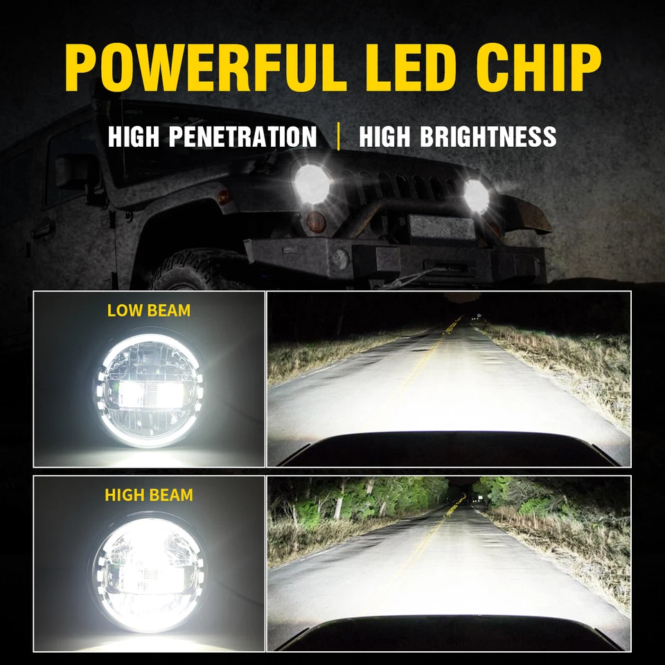 07-18 For Jeep Wrangler JK Black 7" LED Headlights+4" Fog Lights+Turn Lamp Combo - Image 2 of 4