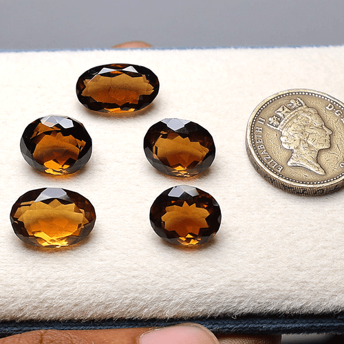 Lot 5 PC Natural Honey Cognac Quartz Hi-Grade 12mm-16mm Oval Cut Loose Gemstones - Picture 9 of 13