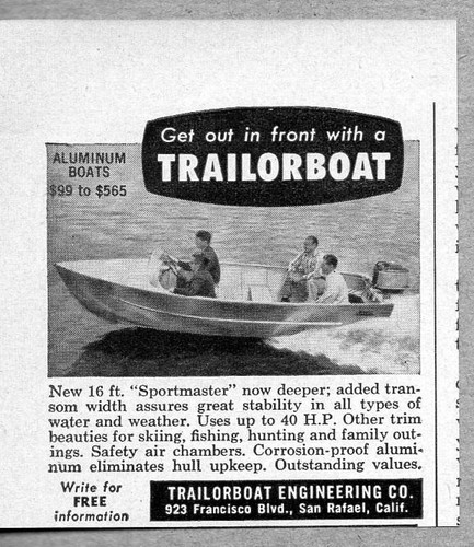 1957 Print Ad Trailorboat 16 ft Sportmaster Aluminum Boats San Rafael,CA