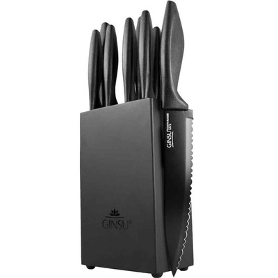 Daku Series 10-Piece Stainless Steel Black Ceramic Coated Knife Set with Black W