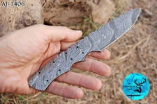 CUSTOM HANDEMAD FORGED DAMASCUS STEEL BLANK BLADE HUNTING KNIFE SKINNER  M1406