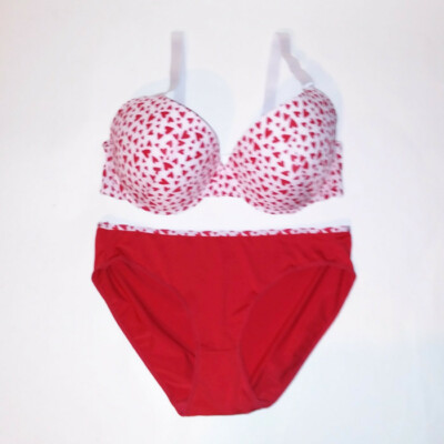 Bra Set Red White Hearts Light Push Up Underwire Fully Adjustable Straps