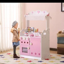Kids Funnel 2 In 1 Pink Pretend Kitchen and Market Kids Toddlers Kitchen Playset