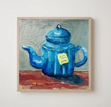 Tea Painting Still Life Original Art Teapot Painting Oil Impasto Artwork