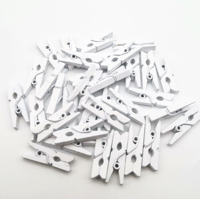 Mini clothes pegs craft wedding photos wooden peg pack craft making white x 100