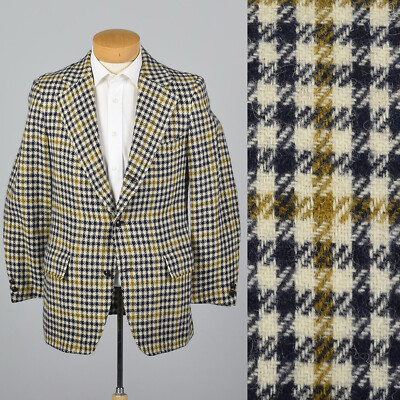 ジャケット・アウター 70s tweed Tailored jacket Vintage remake 39S 1970s Mens Mod Blazer Wool Tweed Jacket Houndstooth Plaid