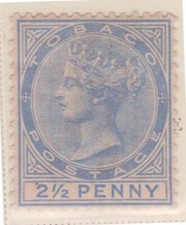 (F197-42) 1882-4 Tobago 2 1/2d Ultramarine QVIC stamp  MH (AQ)