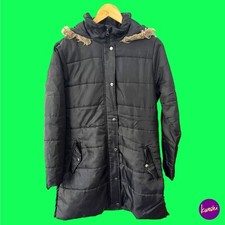 Esmara Women's Puffer Coat, Faux Fur Accented Hood, Relaxed Fit, Black, Uk 14