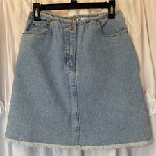 Vintage Bill Blass Denim Skirt Womens 4P Light Blue Knee Length Raw Hem