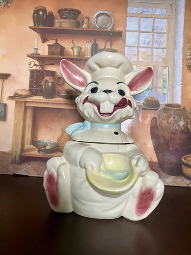 Brush McCoy Pottery W-25USA Lip-Licking Chef Bunny Rabbit Cookie Jar Mid Century