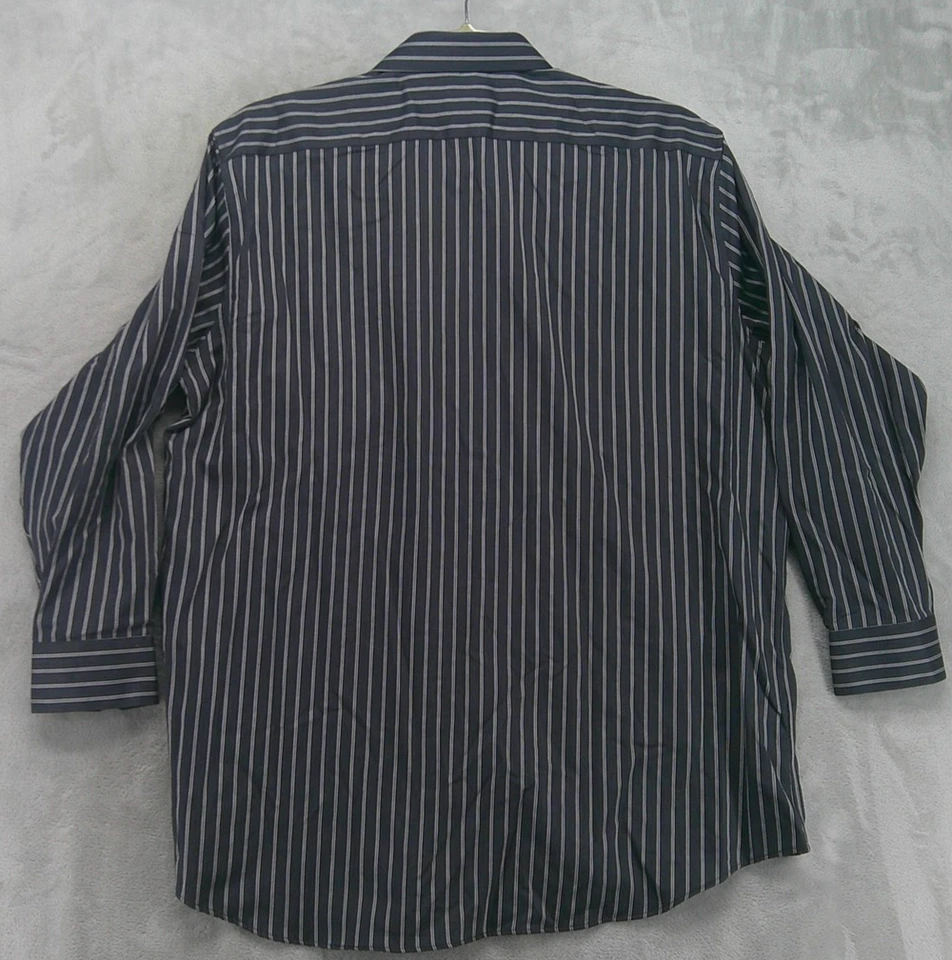 Camisa Claiborne Para Hombre 18 34/35 Negra Gris Rayas Vestido Sin Arrugas Con Botones Foto 3 de 4