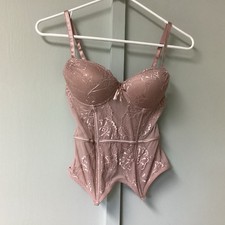 Women  s Blush Underwired Boned Lace Bustier Corset Top Hook  Eye Back Small