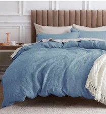 3 Pc Bedsure 100 Cotton Duvet Cover Queen Blue Waffle